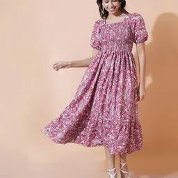 zwerlon x ag Women Floral Print Square-Neck Tiered Dress-picture-12