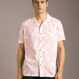 louis philippe Men Printed Slim Fit Shirt with Cuban Collar image 1