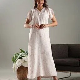 9shines label Women Floral Print V-Neck Nightie-picture-12