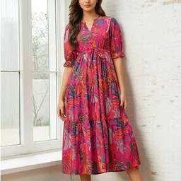 ptvize Women Floral Print Fit & Flared Dress-picture-13