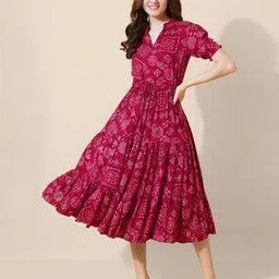 femvy Women Floral Print V-Neck Fit & Flare Dress-picture-33