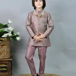 ahhaaaa Boys Embellished Sherwani Set with Maala image 1