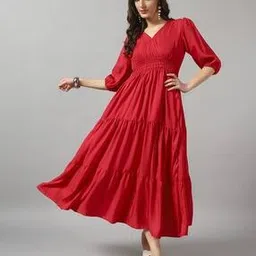 raiyani enterprise x ag Women V-Neck Fit & Flare Dress with Puff Sleeves-picture-30