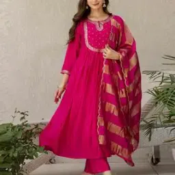 Women Embellished Flared Kurta Suit Set-image-47