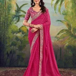 Women Embroidered Saree with Unstitched Blouse Piece-image-0