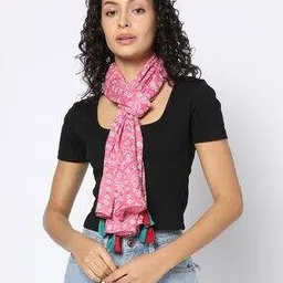 yousta Women Floral Print Scarf with Tassels-picture-16
