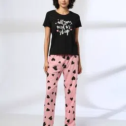 rio Women Typographic Print T-Shirt & Pyjamas Set-picture-51