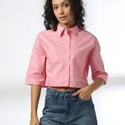 Women Striped Print Regular Fit Shirt-image-0