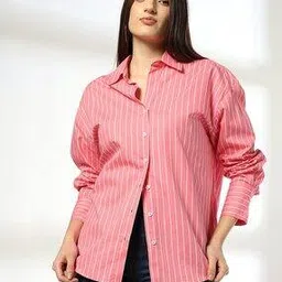 dnmx Women Striped Relaxed Fit Cotton Shirt-picture-14