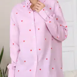 Shein Drop Shoulder Spread Collar Heart Print Shirt-picture-22