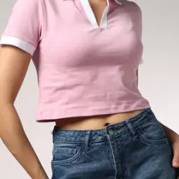 Shein Short Sleeves Contrast Trim Polo Crop Top-picture-43