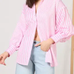 Shein Spread Collar Drop Shoulder Cuffed Sleeve Striped Shirt-picture-14