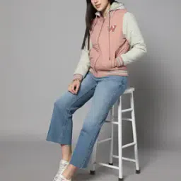 Women Colourblock Regular Fit Hooded Varsity Jacket-image-62