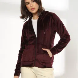 teamspirit Women Velour Regular Fit Zip-Front Hooded Sweatshirt image 1