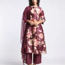 svrnaa by azorte All-Over Floral Print A-Line Kurta with Palazzos & Dupatta-picture-45