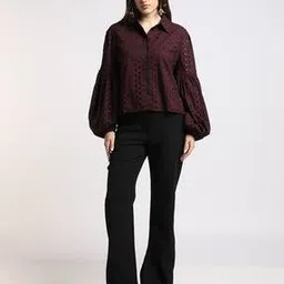 outryt by azorte Relaxed Fit Schiffli Shirt with Balloon Sleeves-picture-44
