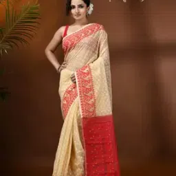 indie picks Floral Woven Handloom Soft Jamdani Cotton Silk Saree-picture-48