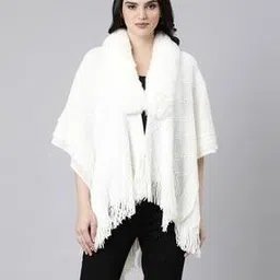 showoff Women Chevron-Patterned Poncho with Frayed Hem-picture-41