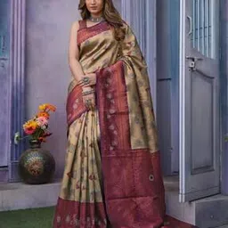 Women Kanjeevaram Woven Saree with Contrast Border-image-4