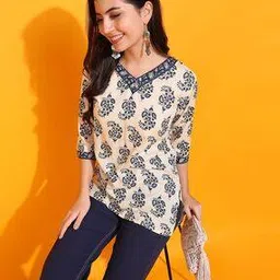 Women Floral Print Straight Kurti-image-20
