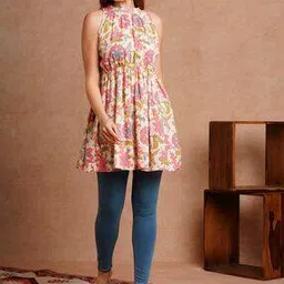 fashor Women Floral A-Line Kurta with Halter Neck-picture-38