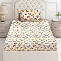 arrabi Cotton Blend Single Size Bedsheet with 1 Pillow Cover-picture-34