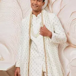 Men Leaf Pattern Stole with Embroidered Border-image-1