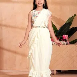 aarika girls ethnic Ready-To-Wear Saree with Embroidered Blouse & Belt-picture-44