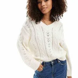 Women Cable-Knit V-Neck Pulllover-image-94
