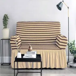 cortina eyelet curtain Striped Three Seater Elastic Stretchable Slip-Cover with Skirt-picture-2