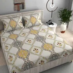 fine tex world 180 GSM Floral Print Fitted Super King-Size Bedsheet with Pillow Covers-picture-37