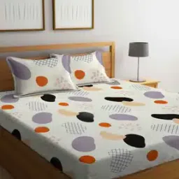 arrabi 210 GSM Geometric Print Double Bedsheet with Pillow Covers-picture-29