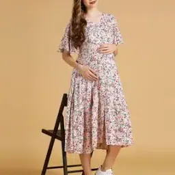momtobe Women Floral Print Maternity Fit & Flare Dress-picture-36