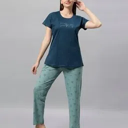 dzzo Women Typographic Print T-Shirt & Pyjamas Set-picture-37