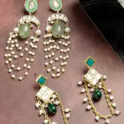 karatcart Women Set of 2 Gold-Plated Stone-Studded Drop Earrings-picture-13