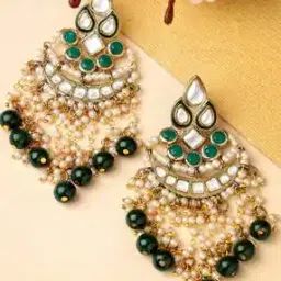 Women Gold-Plated Kundan-Studded Danglers Earrings-image-0