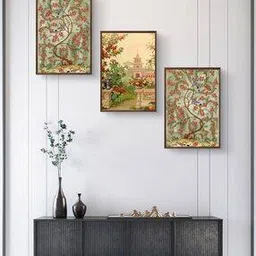 999store Mughal Mahal with Garden Tree Print 3-Piece Wall Art Painting-picture-44
