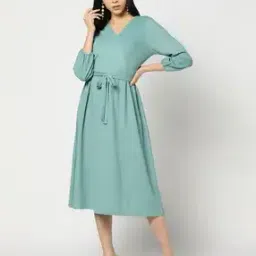 fig Women Knitted A-Line Dress with Belt-picture-10