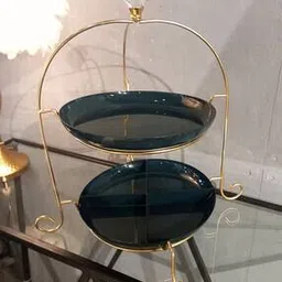 Order Happiness Green & Gold Metal 2-Tier Platter Stand Snack Serving Cake Stand Platter For Home Decor-picture-41