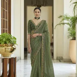svaraa Women Embroidered Saree with Contrast Border image 1