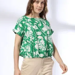 Women Floral Print Relaxed Fit Boat-Neck Top-image-23