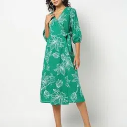 Women Floral Print Wrap Dress-image-15