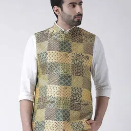 kisah Printed Nehru Jacket with Pocket Square image 1