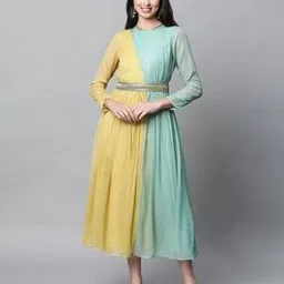 aurelia Women Colourblock Fit & Flare Dress With Belt-picture-30
