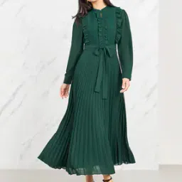 styli Women Ruffle Detail Pleated A-Line Maxi Dress with Self Tie Up-picture-28