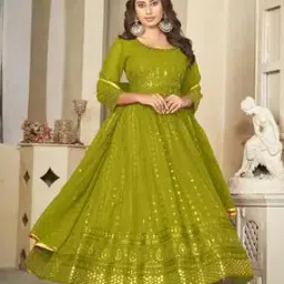 warthy ent Women Embroidered Semi-Stitched Anarkali Dress Set with Dupatta-picture-17