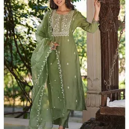 janasya Embroidery Straight Kurta Set image 1