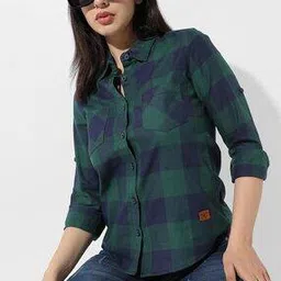 campus sutra Checked Shirt with Patch Pockets-picture-11