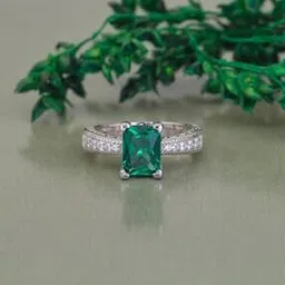 ornate jewels 925 Sterling Silver Octagon Green Emerald Solitaire Ring-picture-33