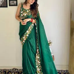 leeli peeri designer Women Floral Pattern Saree with Blouse Piece-picture-13